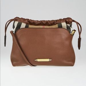 Burberry Brown Leather & Check little crush bag